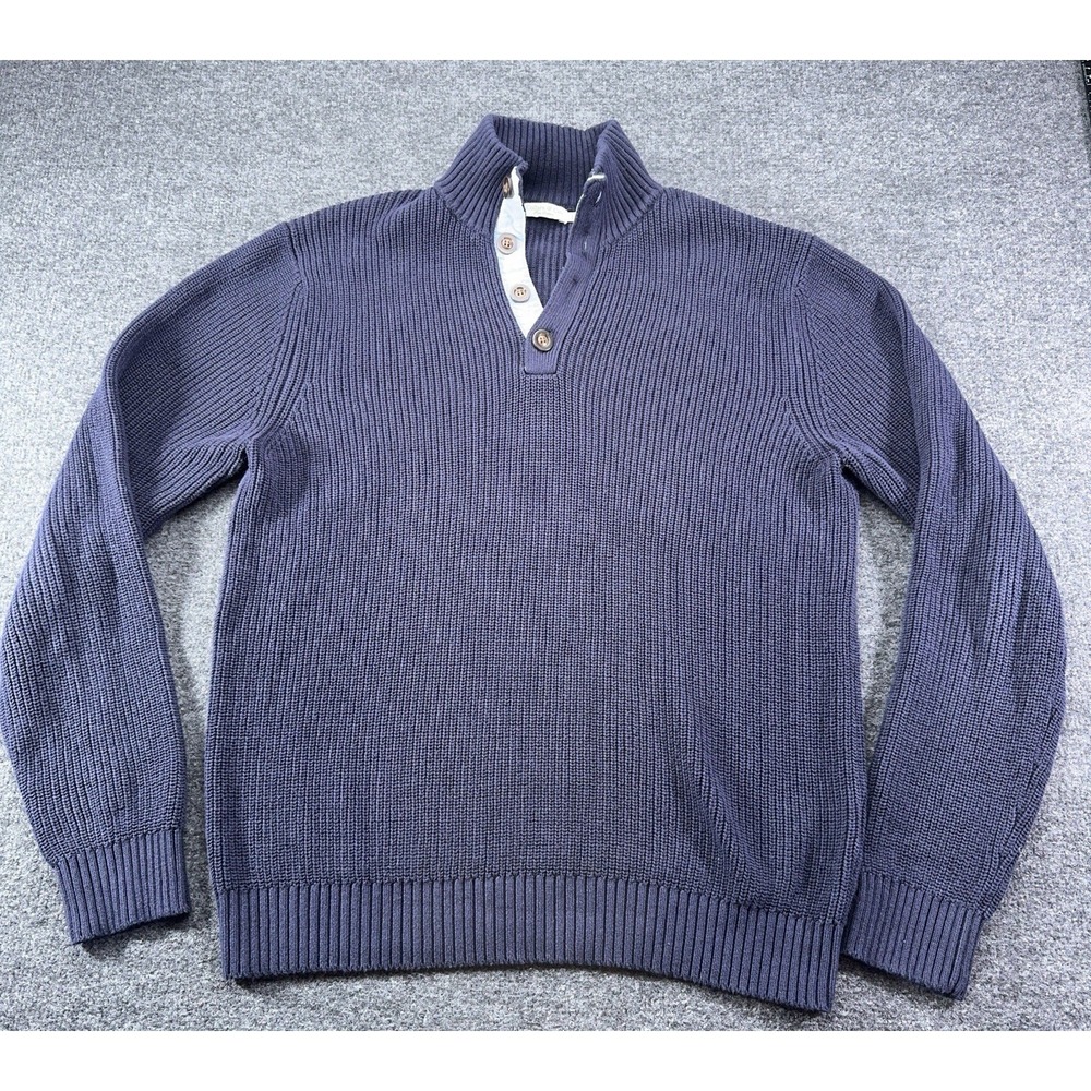 Collars &Co. High Collar Sweater Mens Large Blue Cotton 1/4 Button
